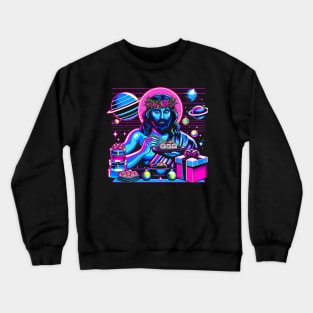 COOL JESUS SUSHI OUTERSPACE RETRO 80'S NEON VIBE Crewneck Sweatshirt